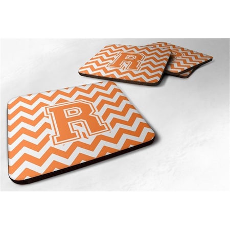 Letter R Chevron Orange And White Foam Coaster, Set Of 4